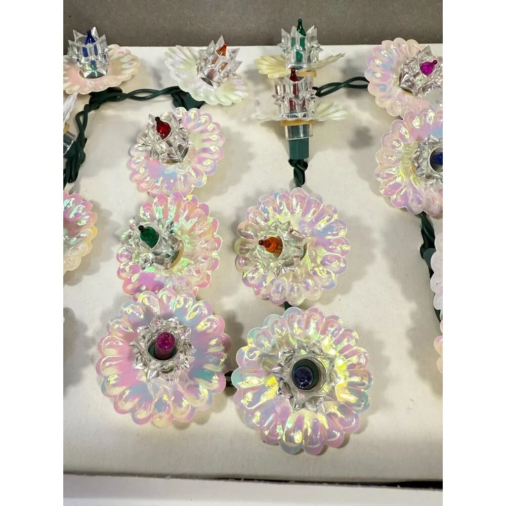 Christmas Tree Lights Vintage Santa Trim 20 Fancy Light Set Iridescent Flowers